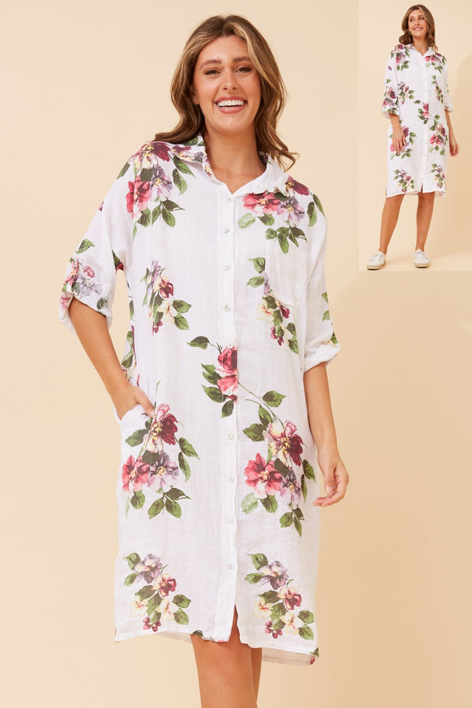 CKM - 3/4 SLEEVE FLORAL SHIRT MIDI DRESS