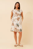CKM - SHORT SLEEVE LEAF PRINTED DRESS