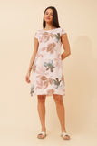 CKM - SHORT SLEEVE LEAF PRINTED DRESS