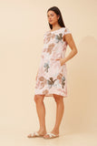 CKM - SHORT SLEEVE LEAF PRINTED DRESS