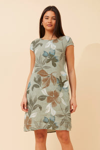 CKM - SHORT SLEEVE LEAF PRINTED DRESS