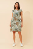 CKM - SHORT SLEEVE LEAF PRINTED DRESS