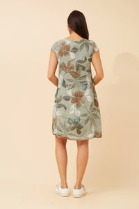 CKM - SHORT SLEEVE LEAF PRINTED DRESS