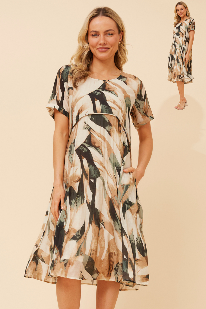 CKM - SHORT SLEEVE PRINTED MIDI DRESS