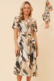 CKM - SHORT SLEEVE MIDI DRESS WITH SELF BELT