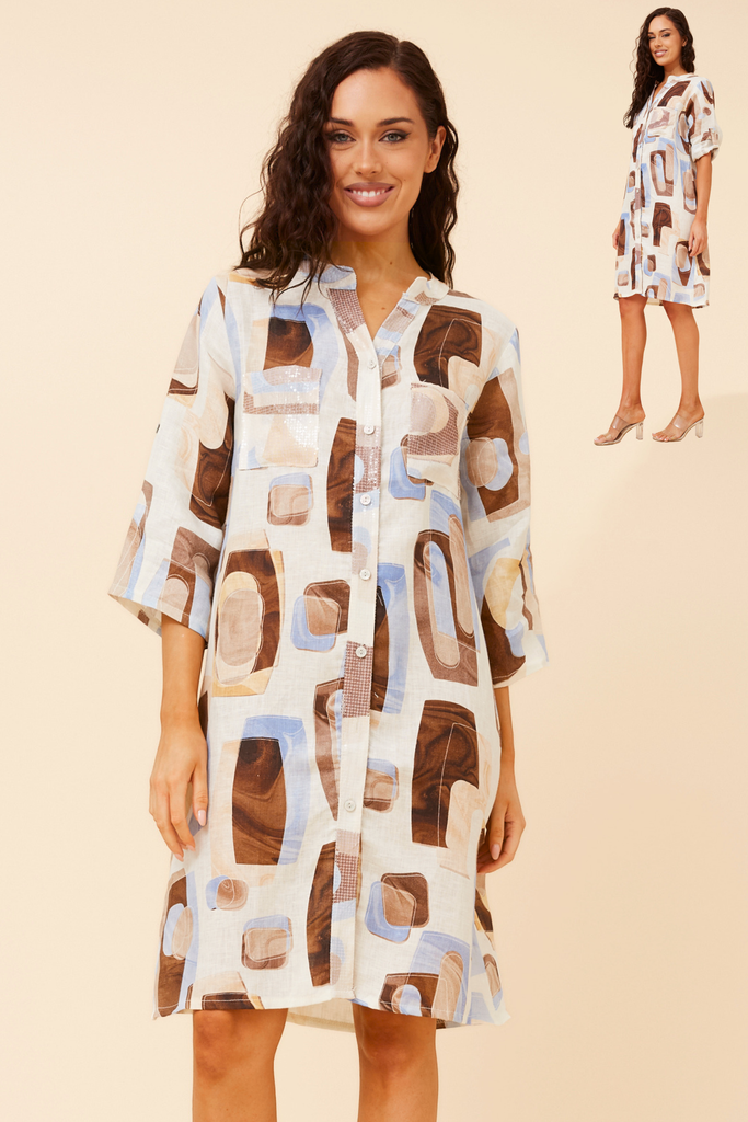 BOTTEGA MODA - SHORT SLEEVE PRINTED SHIRT DRESS