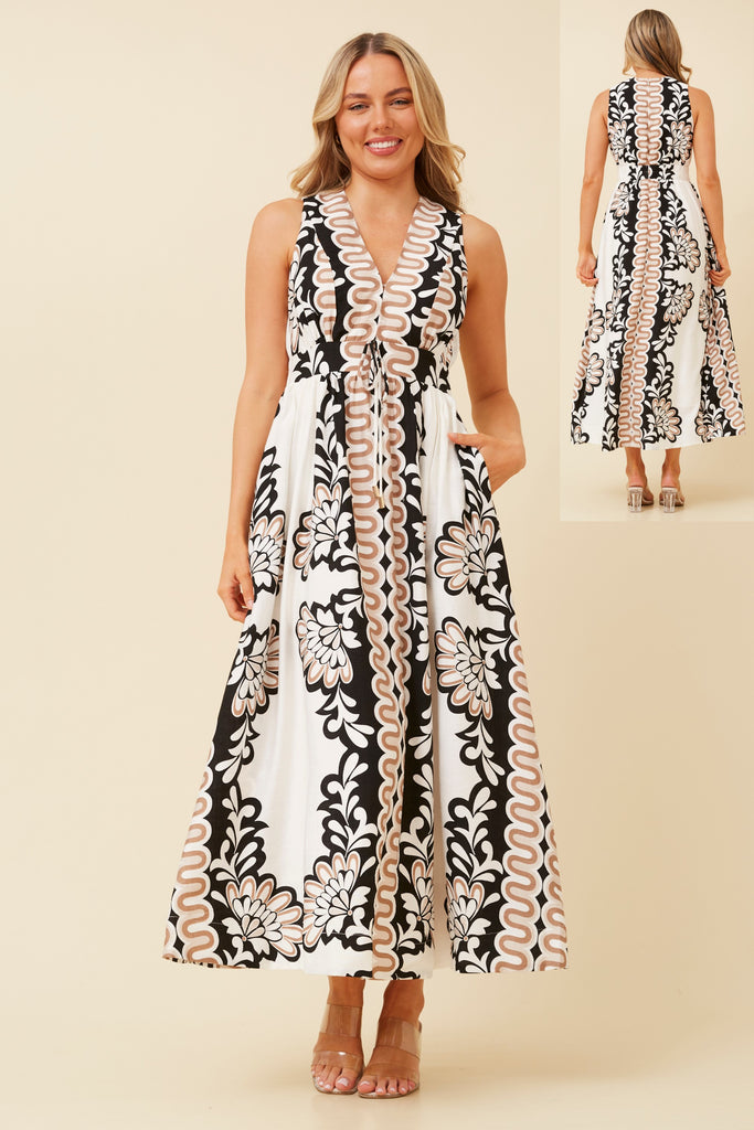 CKM - SLEEVELESS BORDER PRINT MAXI