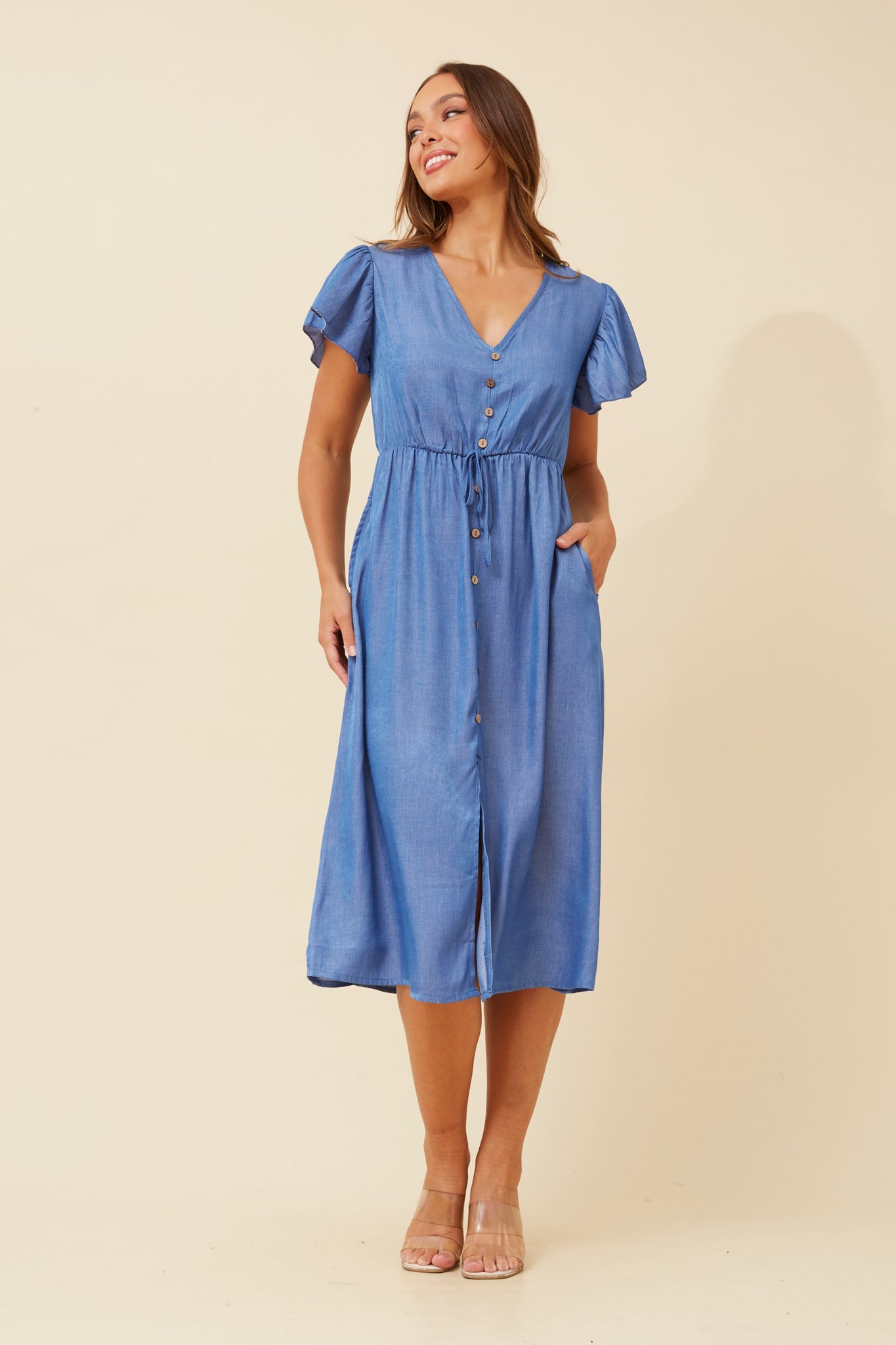 CKM - SHORT SLEEVE BUTTON DETAIL DRESS