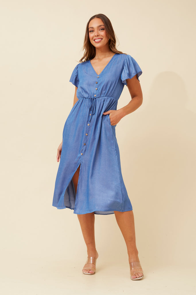 CKM - SHORT SLEEVE BUTTON DETAIL DRESS