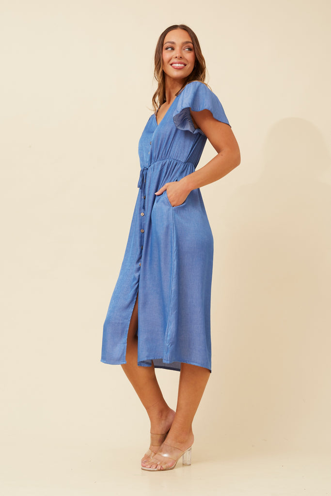 CKM - SHORT SLEEVE BUTTON DETAIL DRESS