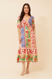 CKM - PUFF SLEEVE PRINTED CROSSOVER DRESS