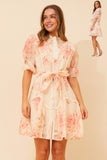 CKM - 3/4 SLEEVE HIGH NECK FLORAL PRINT DRESS