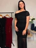 STYLE STATE - ONE SHOULDER DRAPE DETAIL MESH DRESS