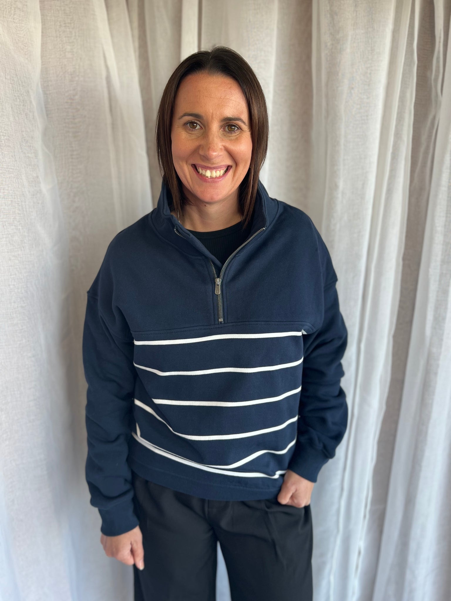 FOXWOOD - COLLEGE STRIPE ZIP CREW