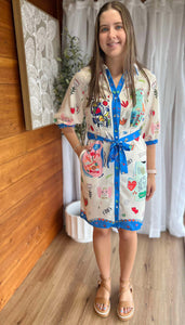 CKM - PRINTED ELBOW SLEEVE SHIRT DRESS