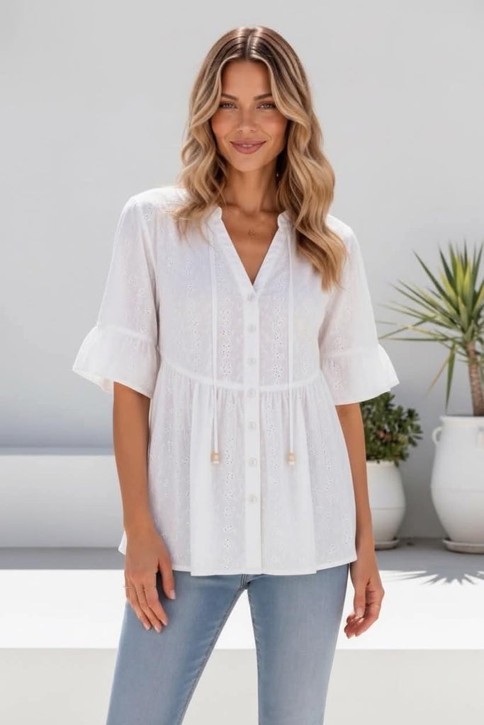 MIRACLE - BUTTON FRONT RUFFLE TOP