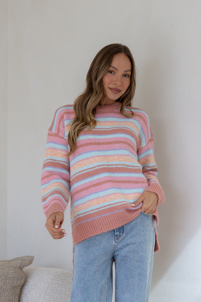 MISS MARLOW - JUNE SUNSET FLUFFY STRIPE KNIT
