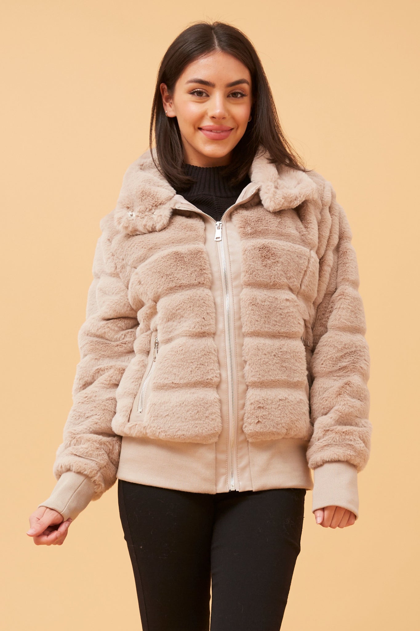 CKM - LONG SLEEVE BOMBER FUR JACKET