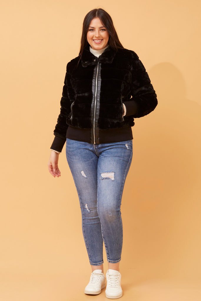 CKM - LONG SLEEVE BOMBER FUR JACKET