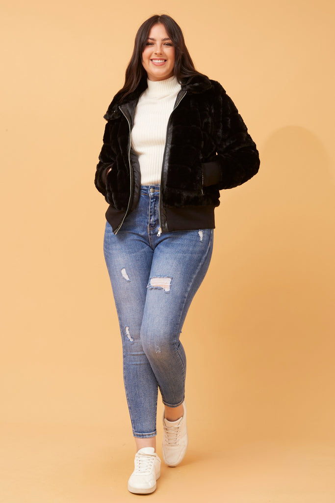 CKM - LONG SLEEVE BOMBER FUR JACKET