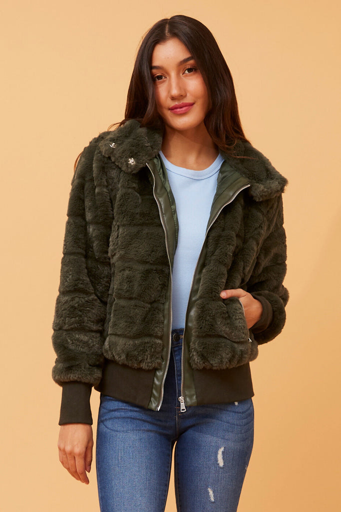 CKM - LONG SLEEVE BOMBER FUR JACKET