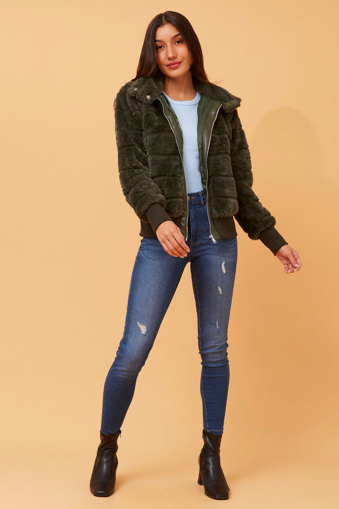 CKM - LONG SLEEVE BOMBER FUR JACKET