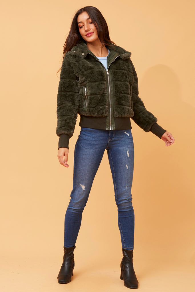 CKM - LONG SLEEVE BOMBER FUR JACKET