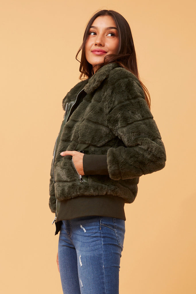 CKM - LONG SLEEVE BOMBER FUR JACKET