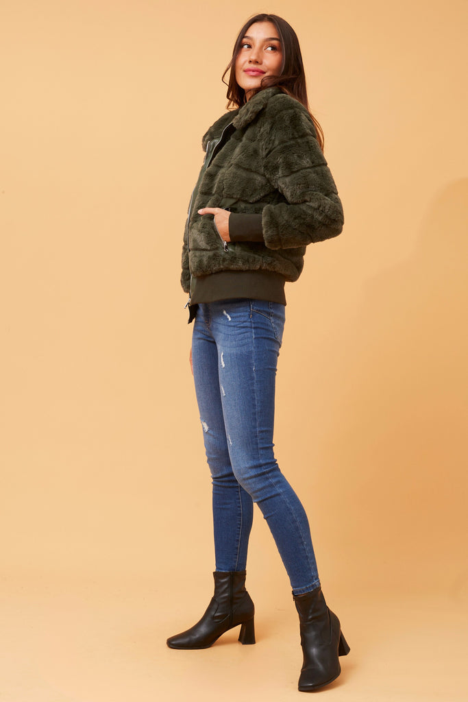 CKM - LONG SLEEVE BOMBER FUR JACKET