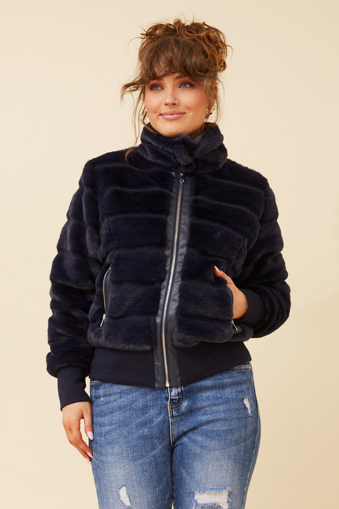CKM - LONG SLEEVE BOMBER FUR JACKET