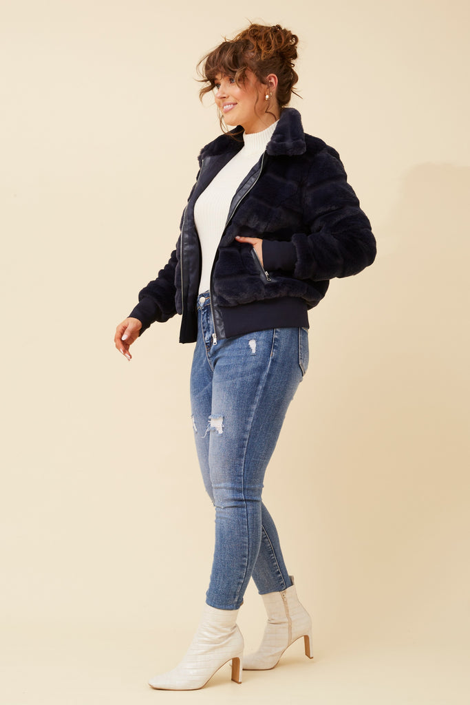 CKM - LONG SLEEVE BOMBER FUR JACKET