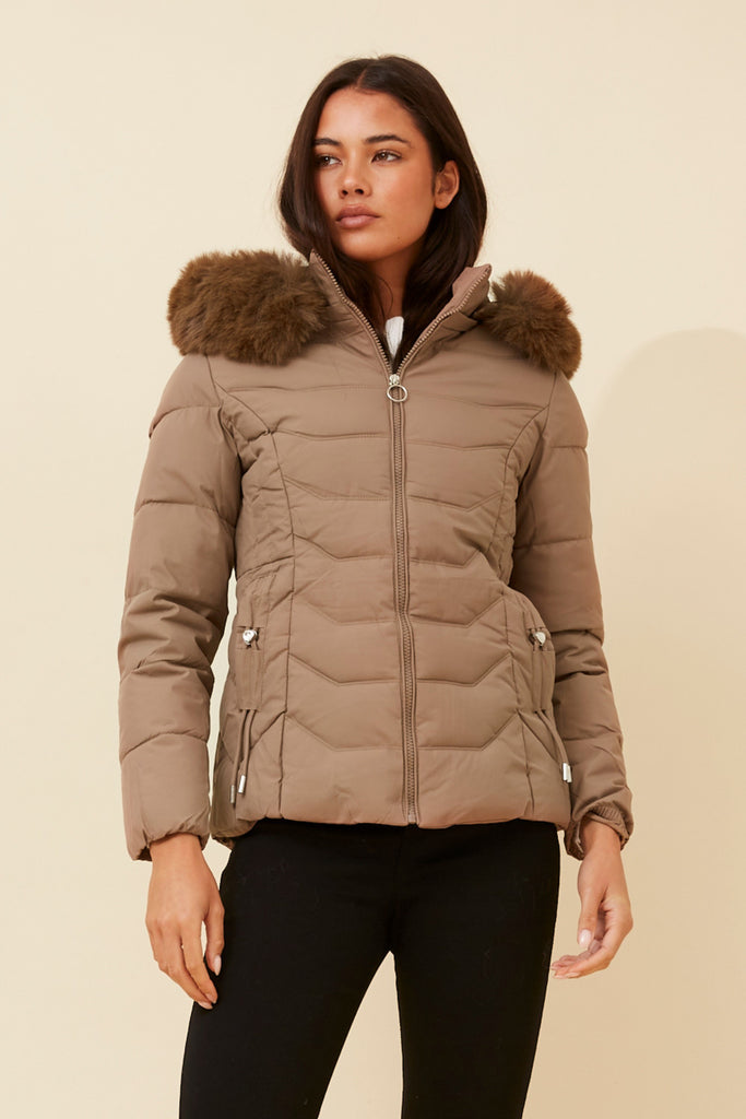 CKM - LONG SLEEVE PUFFER JACKET WITH FUR TRIMMED HOOD