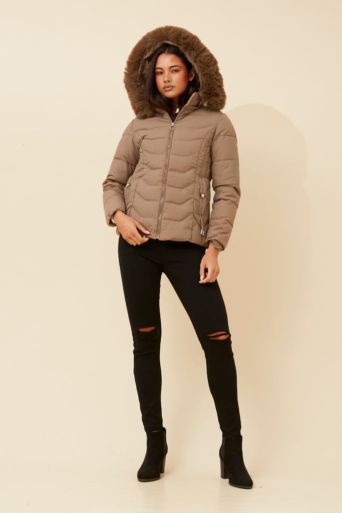 CKM - LONG SLEEVE PUFFER JACKET WITH FUR TRIMMED HOOD