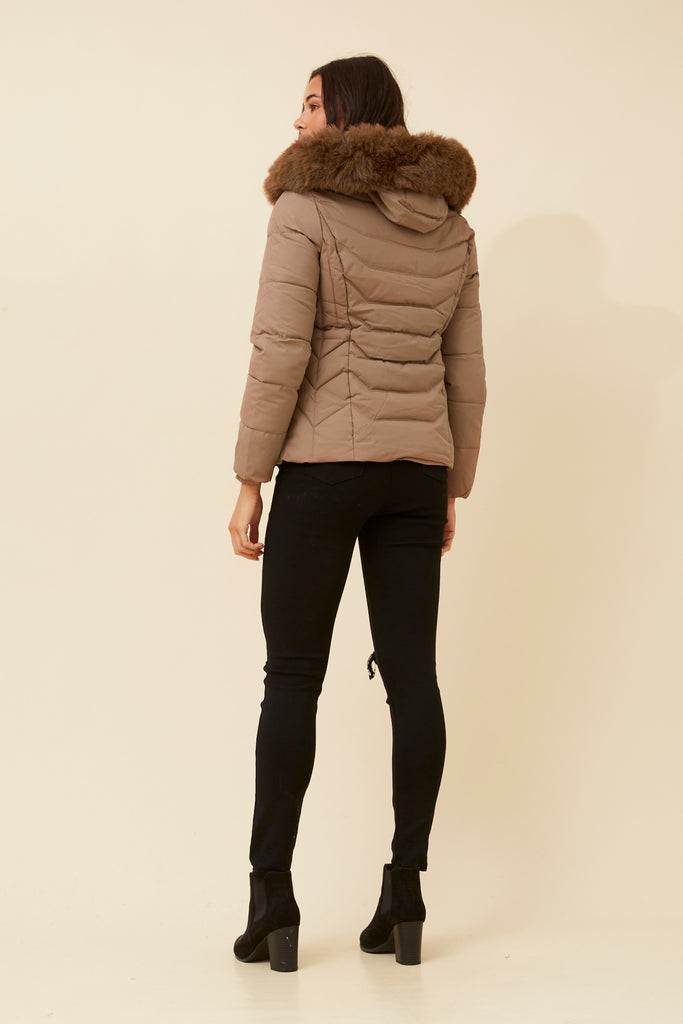 CKM - LONG SLEEVE PUFFER JACKET WITH FUR TRIMMED HOOD
