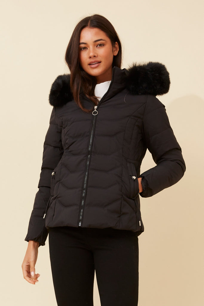 CKM - LONG SLEEVE PUFFER JACKET WITH FUR TRIMMED HOOD