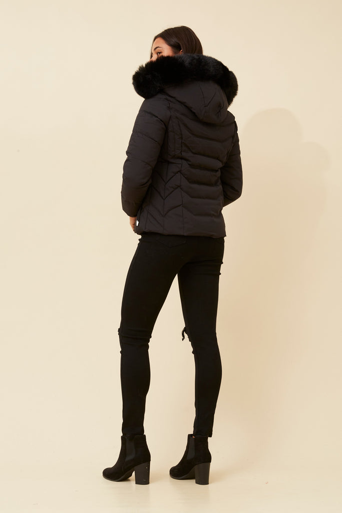 CKM - LONG SLEEVE PUFFER JACKET WITH FUR TRIMMED HOOD