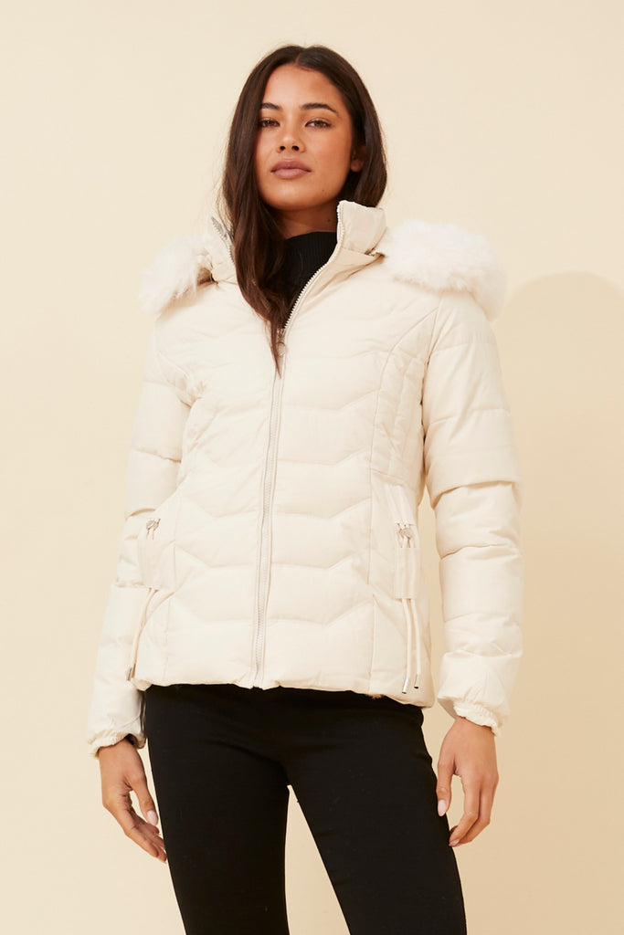 CKM - LONG SLEEVE PUFFER JACKET WITH FUR TRIMMED HOOD