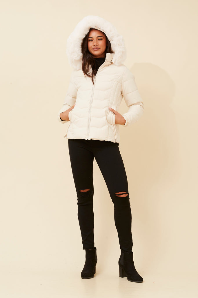 CKM - LONG SLEEVE PUFFER JACKET WITH FUR TRIMMED HOOD