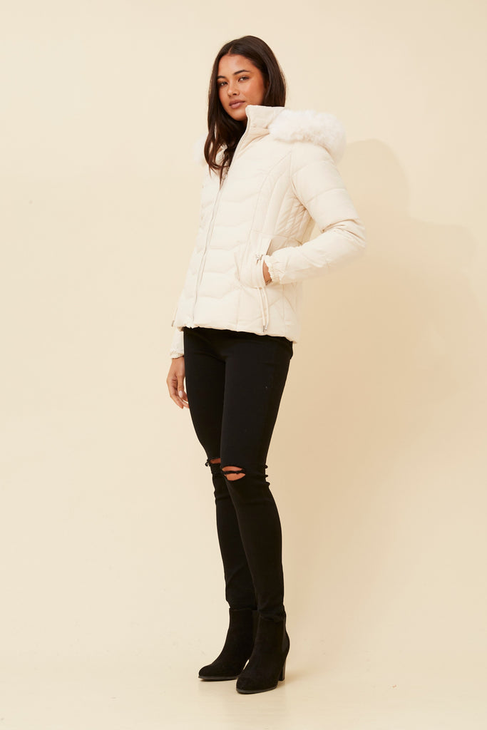 CKM - LONG SLEEVE PUFFER JACKET WITH FUR TRIMMED HOOD