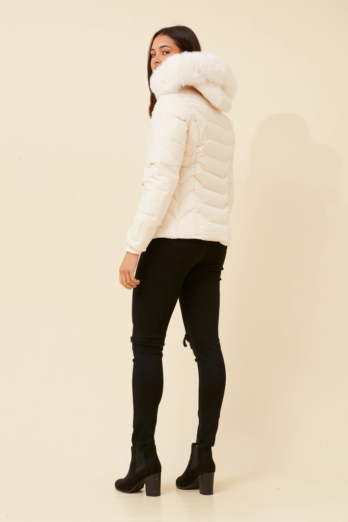 CKM - LONG SLEEVE PUFFER JACKET WITH FUR TRIMMED HOOD