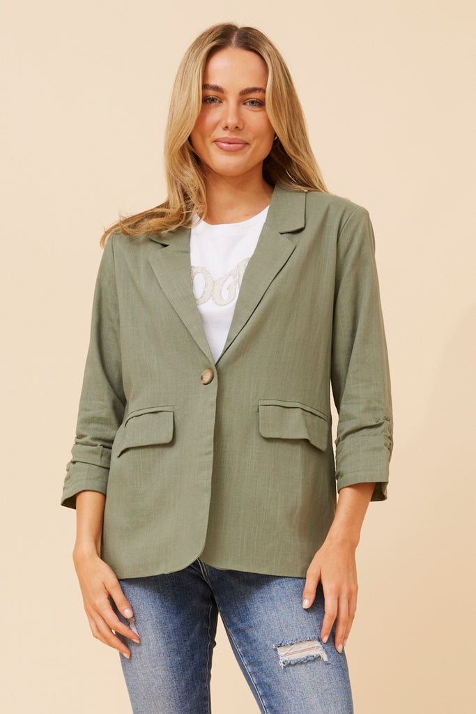 CKM - 3/4 RUCHED SLEEVE LINEN JACKET