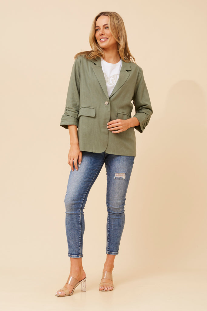CKM - 3/4 RUCHED SLEEVE LINEN JACKET