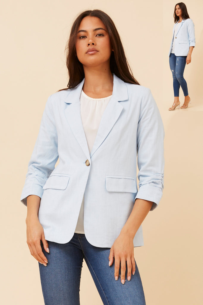 CKM - 3/4 RUCHED SLEEVE LINEN JACKET