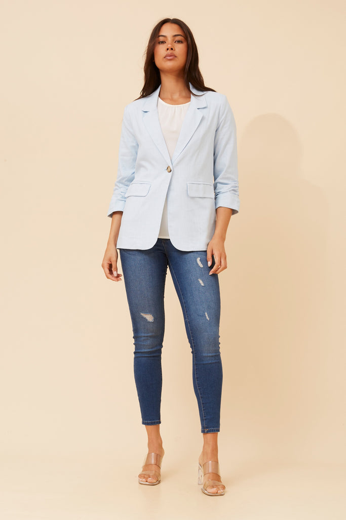 CKM - 3/4 RUCHED SLEEVE LINEN JACKET