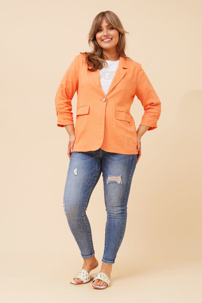 CKM - 3/4 RUCHED SLEEVE LINEN JACKET