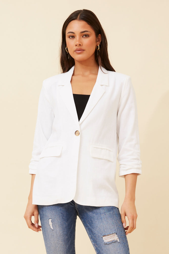 CKM - 3/4 RUCHED SLEEVE LINEN JACKET