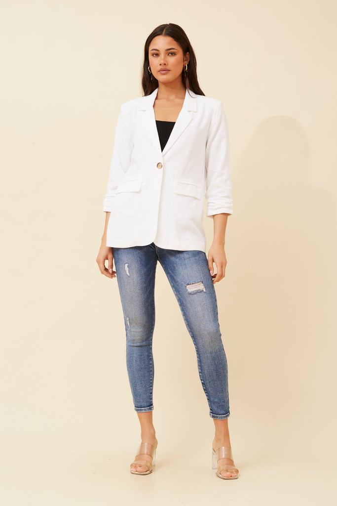 CKM - 3/4 RUCHED SLEEVE LINEN JACKET