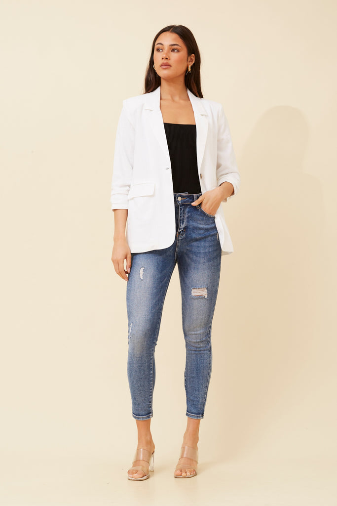 CKM - 3/4 RUCHED SLEEVE LINEN JACKET