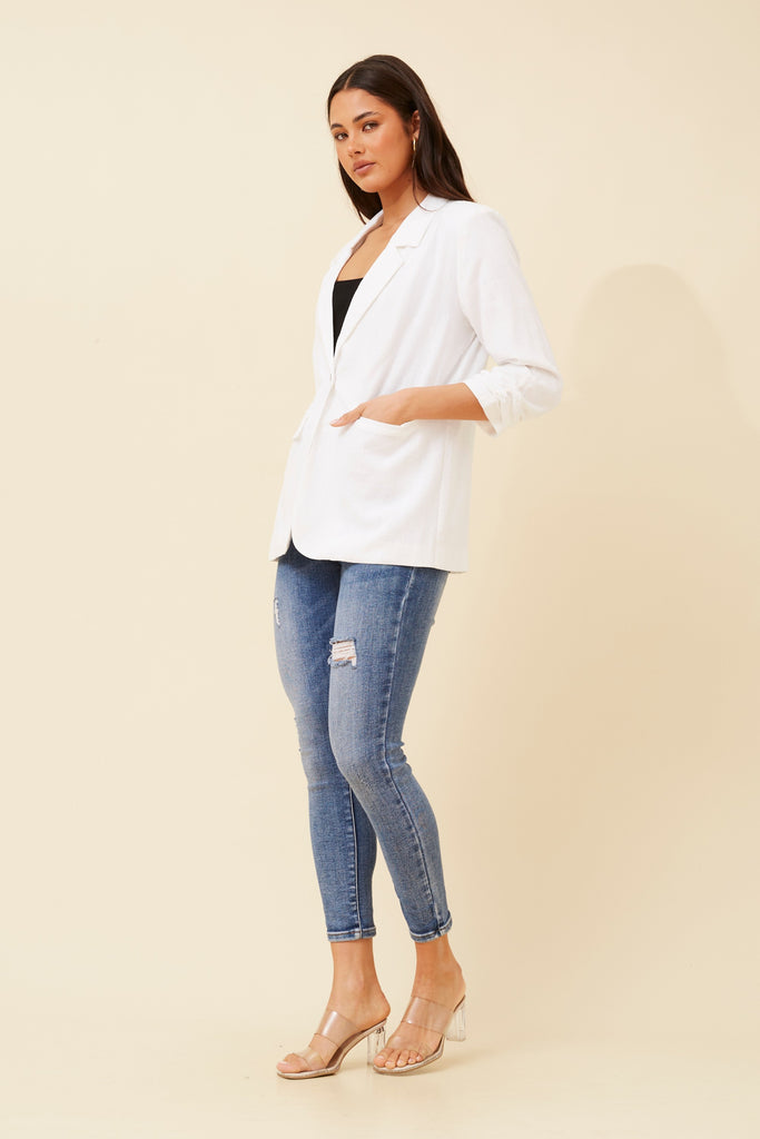 CKM - 3/4 RUCHED SLEEVE LINEN JACKET