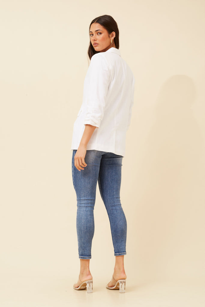 CKM - 3/4 RUCHED SLEEVE LINEN JACKET